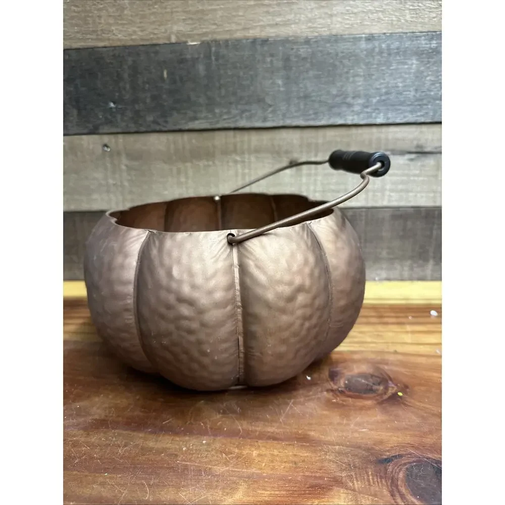 Ashland Fall Bronze Tone Pumpkin Pail Decorative Container Halloween Autumn - Picture 4 of 6